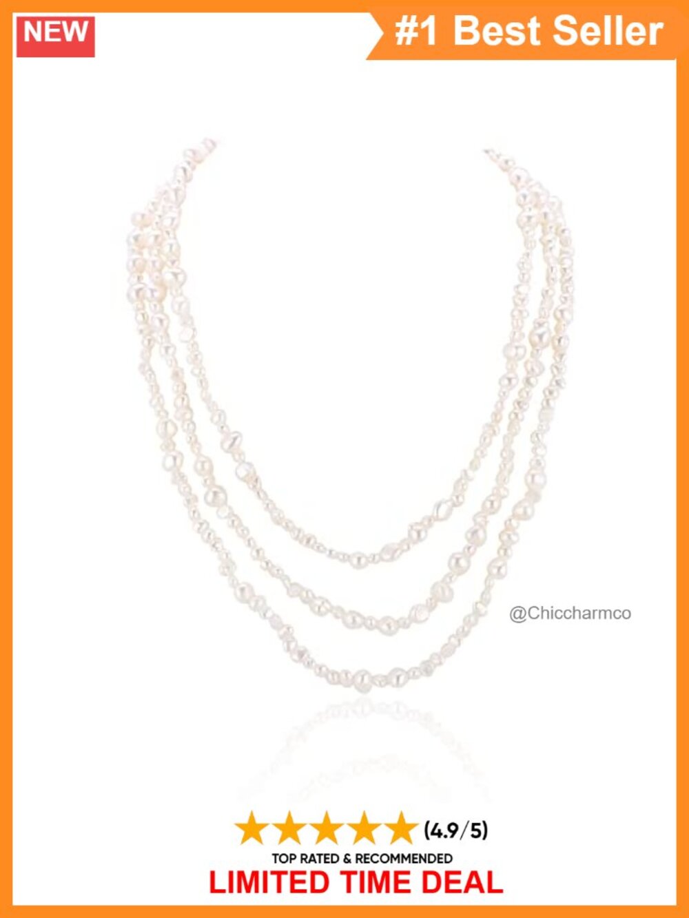 LGSY Freshwater Baroque Pearl Handmade Strand Necklace 64 Inch